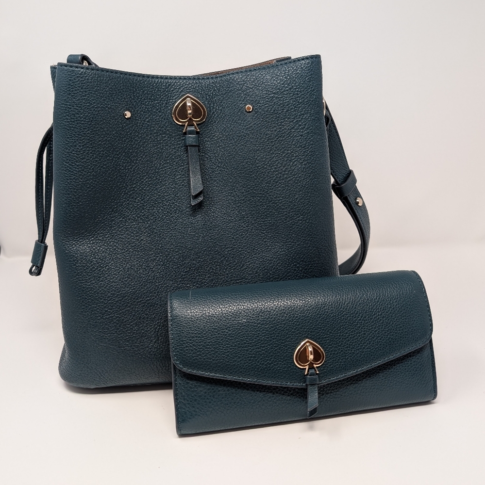 Kate Spade Marti Bucket Bag And Wallet In Deep Teal